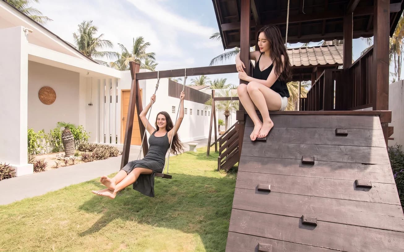 The garden and villa surroundings at Gili Khayangan
